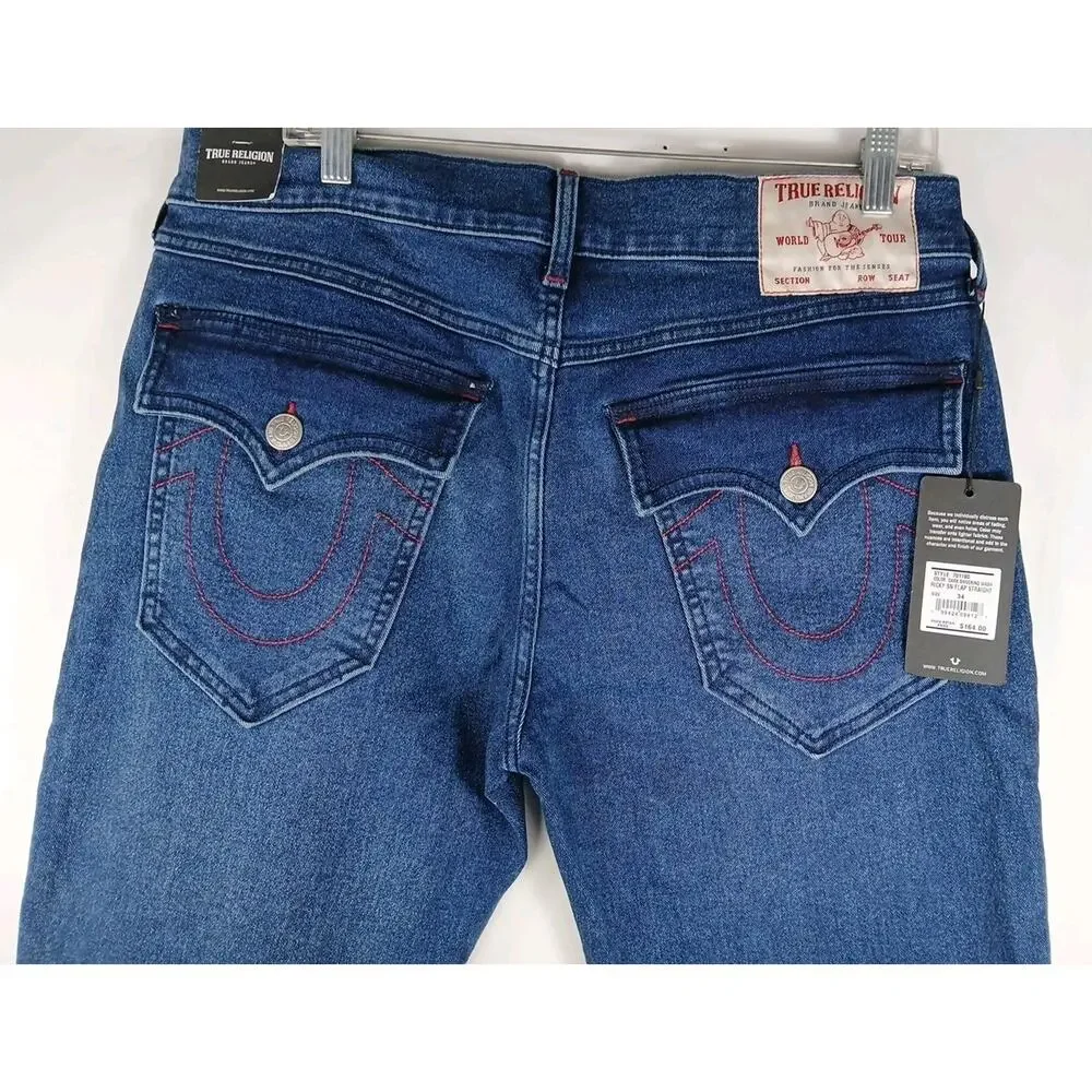 True Religion Blue Jeans Ricky SN Flap Straight Men's US Size 34 New With Tags